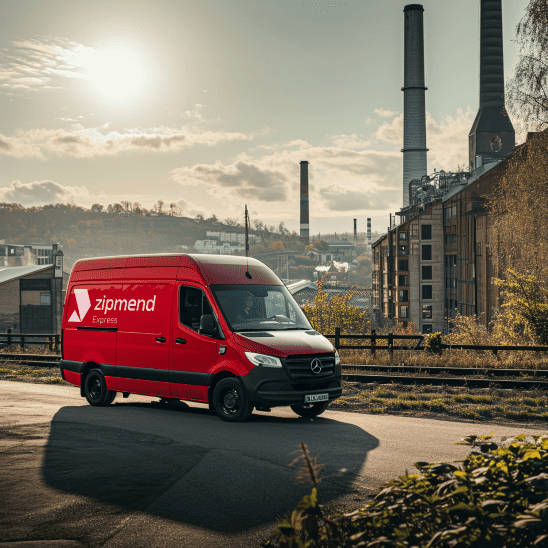 Ein fahrender Kurierdienst-Transporter von zipmend in Loehne