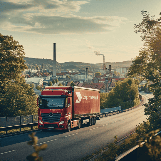 Ein fahrender LKW von der Spedition zipmend in Ahlen