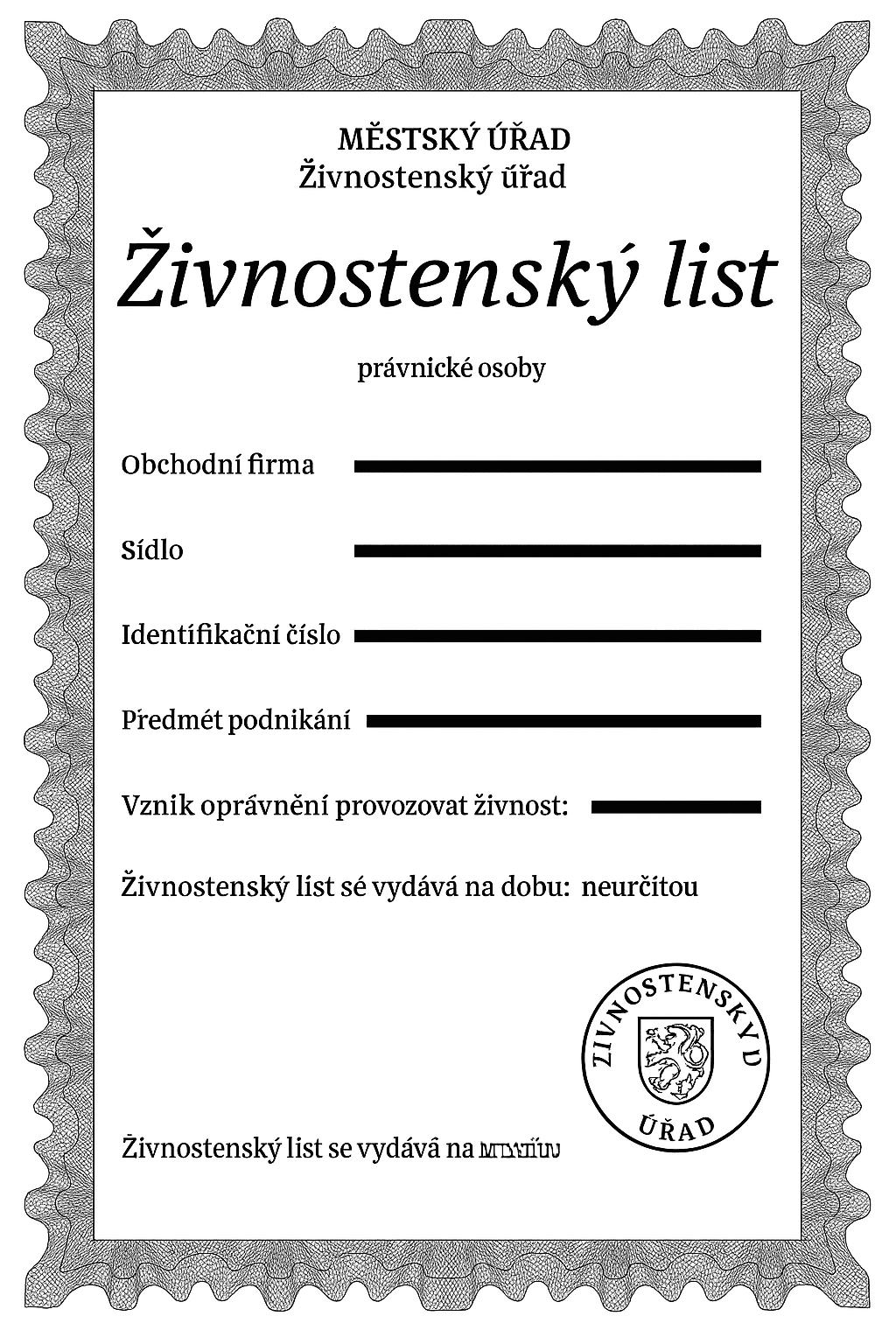 Příklad živnostenský list