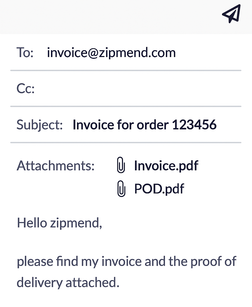 zipmend UK invoice mail