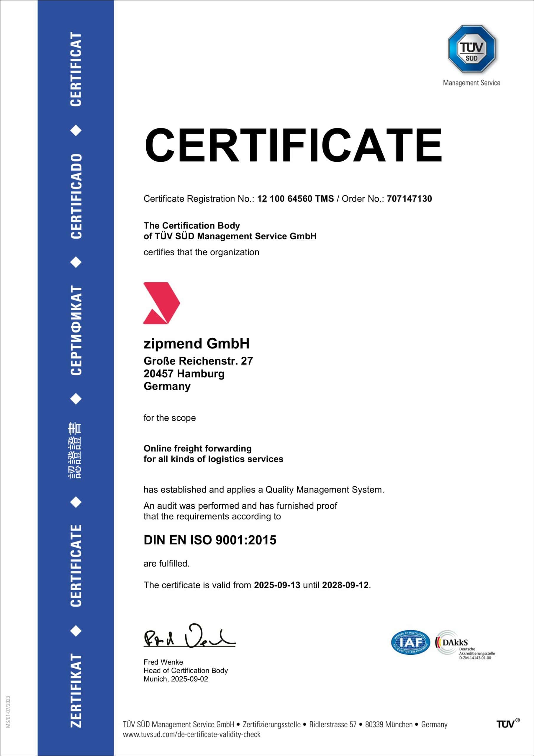 zipmend ISO 9001 Certificate_Quality Management