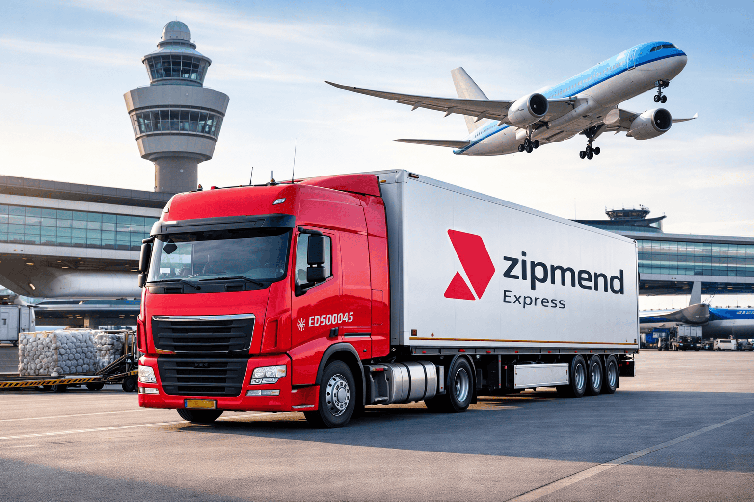 Vrachtwagen transporten vanaf of naar Amsterdam Schiphol Airport met zipmend voor aansluitend wegtransport voor luchtvracht