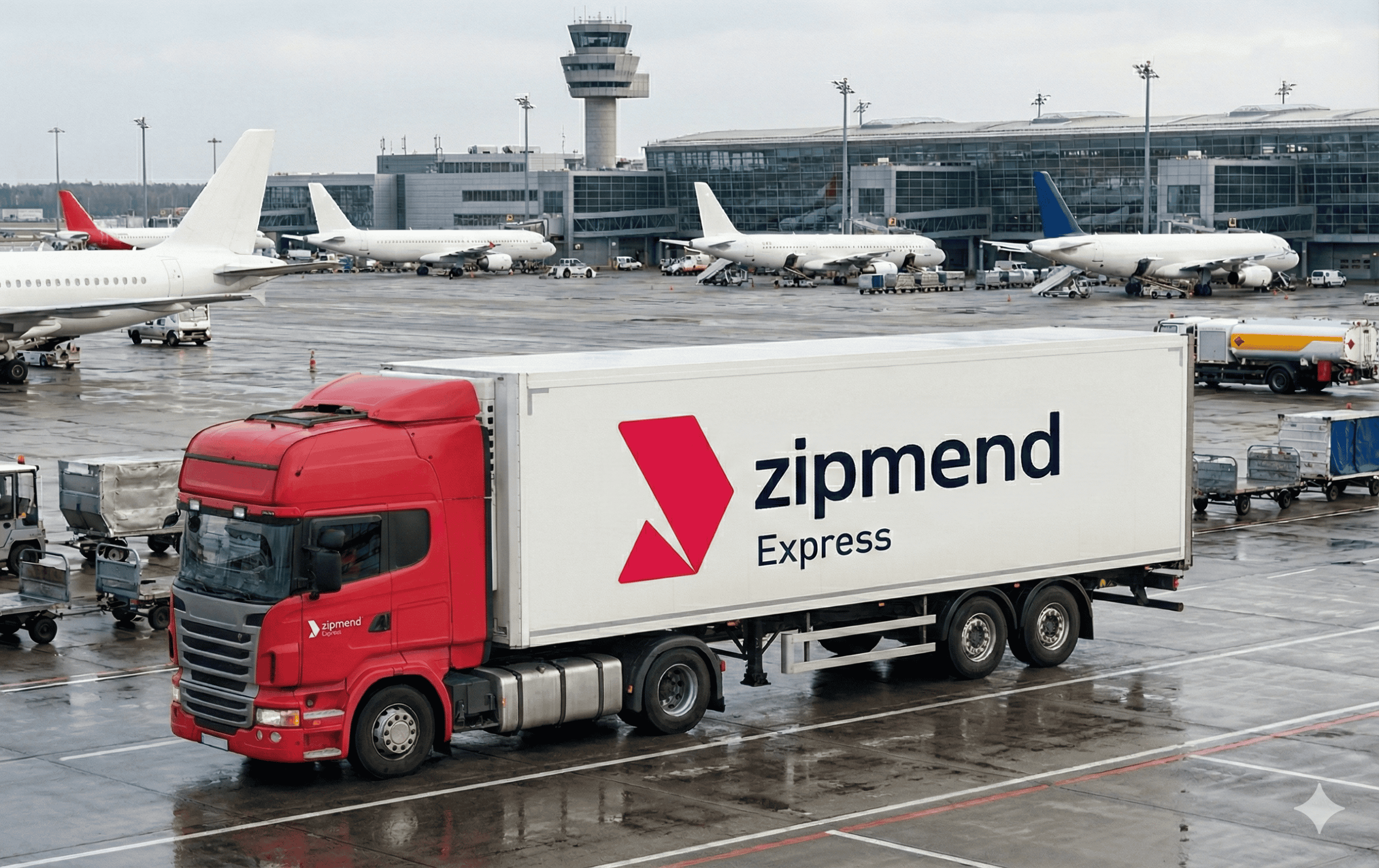 LKW von zipmend am Flughafen Frankfurt